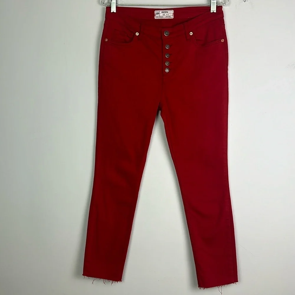 Free People Reagan Raw Jeans Size 31 Skinny Red Cotton Modal Stretch Button Fly - Picture 2 of 16